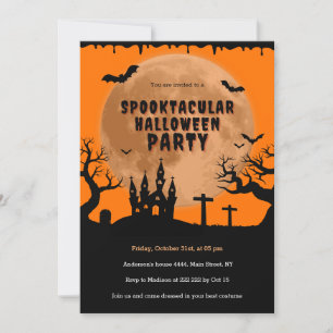 Spuk House Orange Moon Halloween Einladung