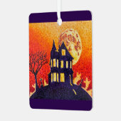 Spuk House Pointillism Halloween Ornament Aus Metall (Vorderseite links)
