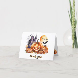 Spuk House Pumpkin Bats Halloween Kinderdusche Dankeskarte