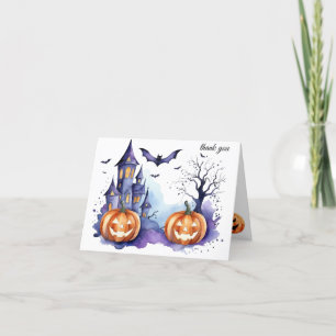 Spuk House Pumpkin Bats Halloween Kinderdusche Dankeskarte