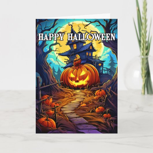 Spuk House & Pumpkin Karte (Vorderseite)