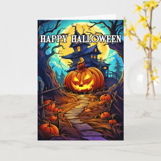 Spuk House & Pumpkin Karte (Gelbe Blume)