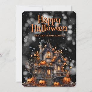 Spuk House Pumpkins Bats Happy Halloween Card Feiertagskarte