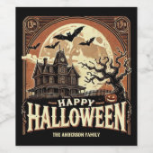 Spuk House Pumpkins Spooky Beängstigend Halloween Weinetikett (Einzelnes Label)