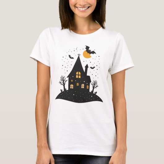 Spuk House Silhouette Halloween T - Shirt (Vorderseite)