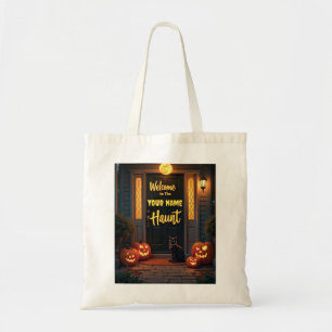 Spuk-House-Szene Personalisierte Halloween-Tasche Tragetasche
