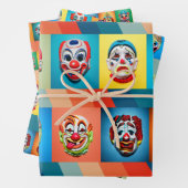 Spuk Karneval: Vintage Clownmasken zu Halloween Geschenkpapier Set (Beispiel)