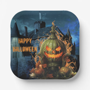 Spuk Kürbis und Herrenhaus Halloween Pappteller