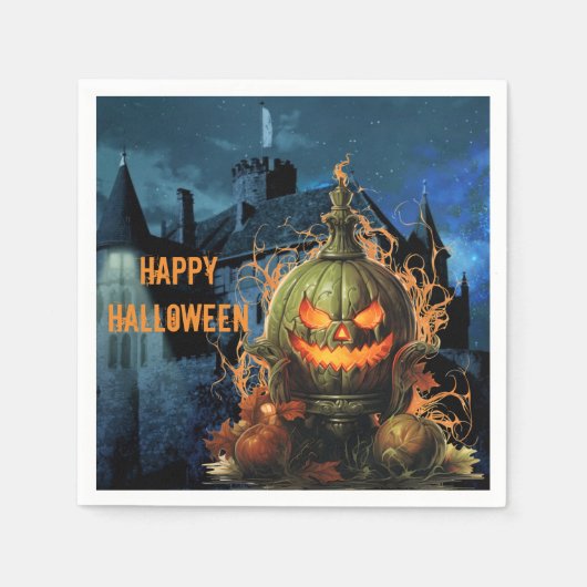 Spuk Kürbis und Herrenhaus Halloween Serviette (Vorderseite)