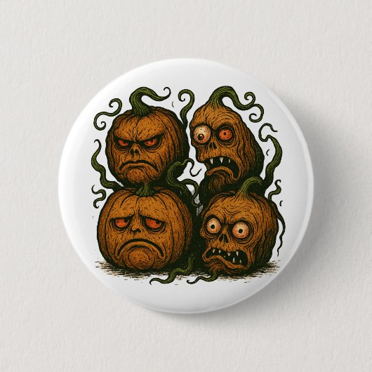 Spuk Kürbisfacen - graues Halloween Button (Vorderseite)