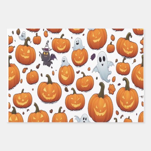 Spuk Kürbisgeschenk Weiß zu Halloween Geschenkpapier Set (Vorderseite 3)