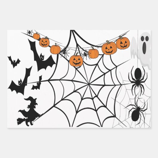 Spuk Kürbisgeschenk Weiß zu Halloween Geschenkpapier Set (Vorderseite)