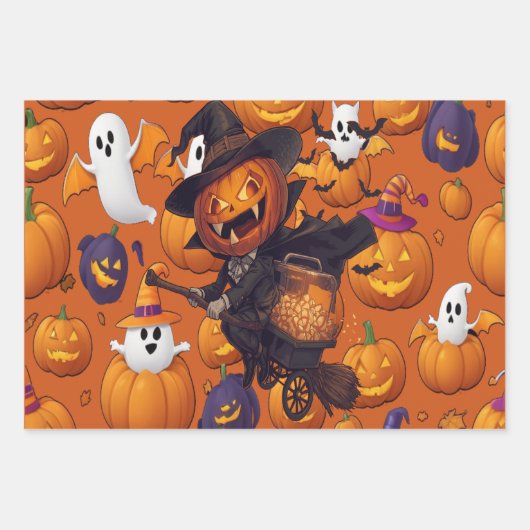 Spuk Kürbisgeschenk Wrap Black zu Halloween Geschenkpapier Set (Vorderseite 3)