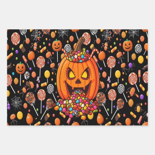 Spuk Kürbisgeschenk Wrap Black zu Halloween Geschenkpapier Set (Vorderseite 2)