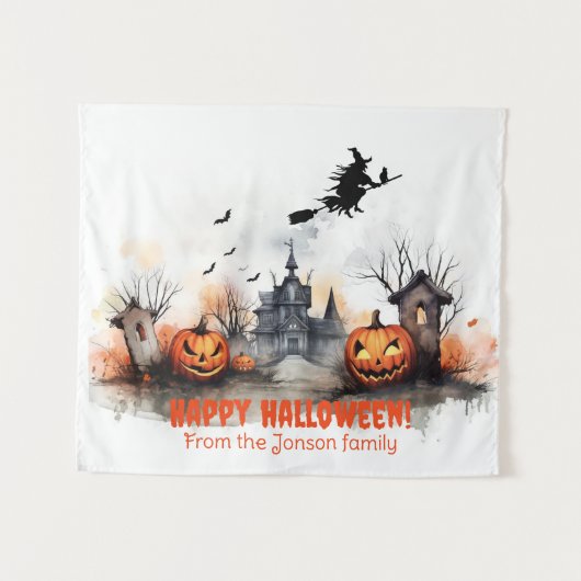 Spuk Kürbishexe Wandteppich (Vorderseite (Horizontal))