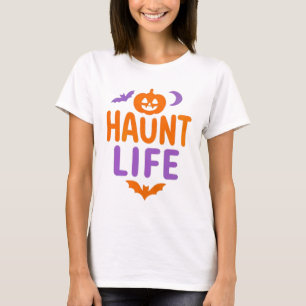 Spuk Leben Halloween-Kürbis, Mond & Fledermäuse T-Shirt