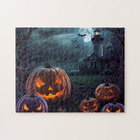 Spuk Leuchtturm mit Spooky Pumpkins Puzzle (Horizontal)