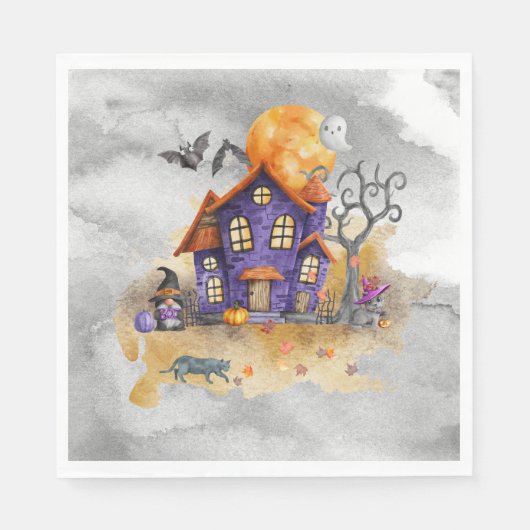Spuk Lila Gnome House mit Ghost Bats & Cats Serviette (Vorderseite)