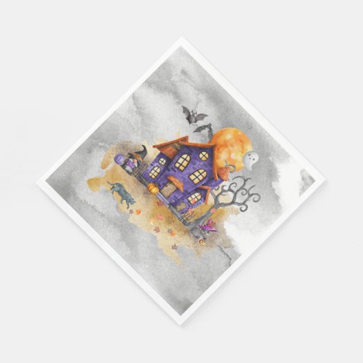 Spuk Lila Gnome House mit Ghost Bats & Cats Serviette (Ecke)