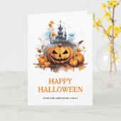 Spuk Mansion Bats Pumpkins Foto Halloween Karte (Gelbe Blume)