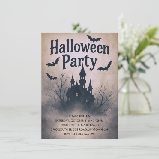 Spuk Mansion Halloween-Party Einladung (Stehend Vorderseite)