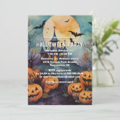 Spuk Mansion Jack O'Lanterns Halloween-Party Einladung (Stehend Vorderseite)