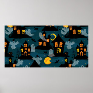 Spuk Nachbarschafts-Halloween Vintag Nahtlose Pa Poster