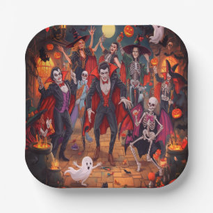 Spuk Nacht mit Dracula zu Halloween Pappteller