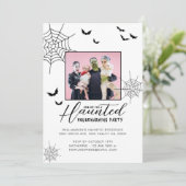 Spuk Party Spinnennetz & Fledermäuse Foto Einladung (Stehend Vorderseite)