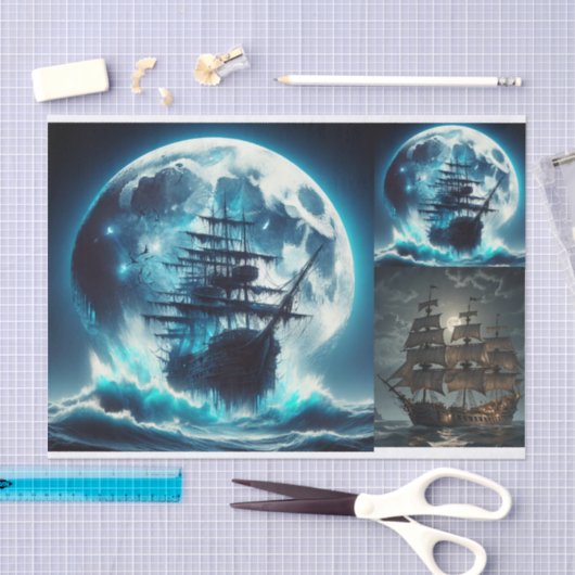 Spuk Piratenschiff Big Moon Decoupage Seidenpapier (Handwerk)