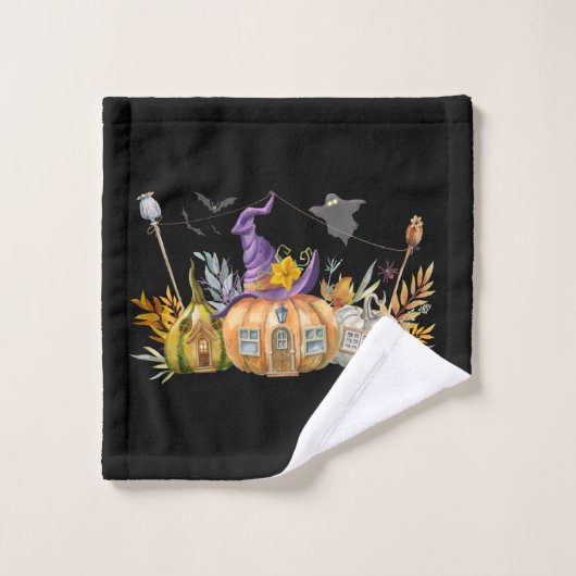 Spuk Pumpkin House mit Ghost & Bats Badhandtuch Set (Waschlappen)