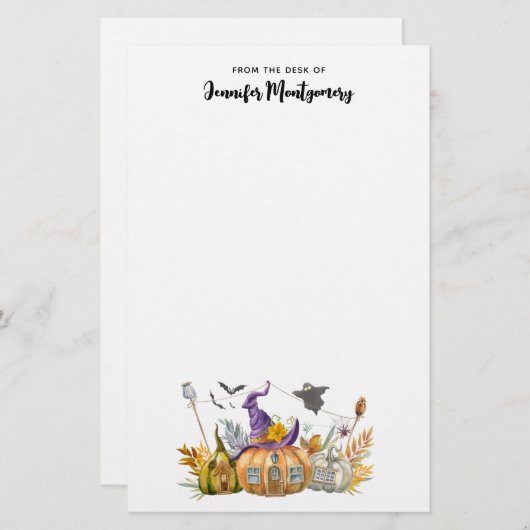 Spuk Pumpkin House mit Ghost & Bats Briefpapier (Vorne/Hinten)