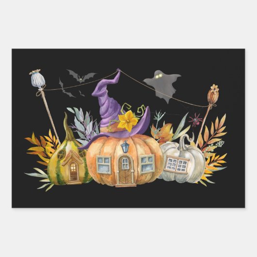 Spuk Pumpkin House mit Ghost & Bats Geschenkpapier Set (Vorderseite 3)