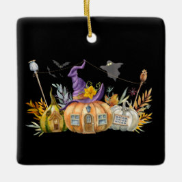 Spuk Pumpkin House mit Ghost & Bats Keramikornament