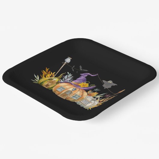 Spuk Pumpkin House mit Ghost & Bats Pappteller (Gewinkelt)