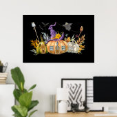 Spuk Pumpkin House mit Ghost & Bats Poster (Heimbüro)