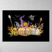 Spuk Pumpkin House mit Ghost & Bats Poster (Vorne)
