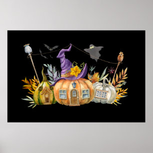 Spuk Pumpkin House mit Ghost & Bats Poster