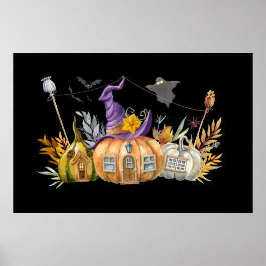 Spuk Pumpkin House mit Ghost & Bats Poster (Vorne)