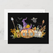 Spuk Pumpkin House mit Ghost & Bats Postkarte (Vorne/Hinten)
