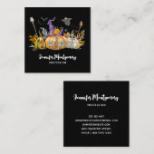 Spuk Pumpkin House mit Ghost & Bats Quadratische Visitenkarte (Vorne/Hinten)