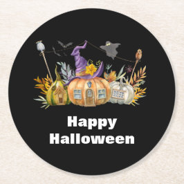 Spuk Pumpkin House mit Ghost & Bats Runder Pappuntersetzer