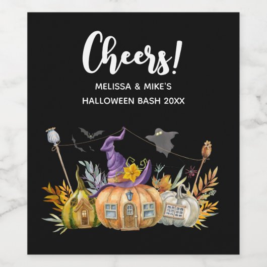 Spuk Pumpkin House mit Ghost & Bats Weinetikett (Einzelnes Label)