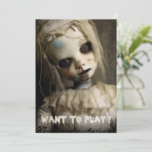 Spuk Puppe Einladung (Stehend Vorderseite)