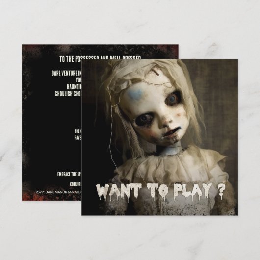 Spuk Puppe Einladung (Vorne/Hinten)