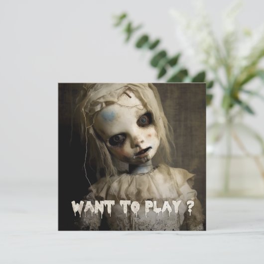 Spuk Puppe Einladung (Stehend Vorderseite)