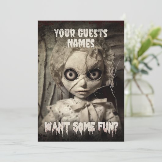 Spuk Puppenkrebs Erwachsene Halloween-Party Einladung (Stehend Vorderseite)