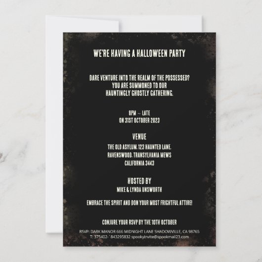 Spuk Puppenkrebs Erwachsene Halloween-Party Einladung (Rückseite)