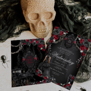 Spuk Quinceanera Schwarze Rose Rotes Halloween Einladung