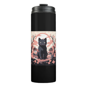 Spuk Sakura_ Black Cat & Pumpkins in Japan Thermosbecher